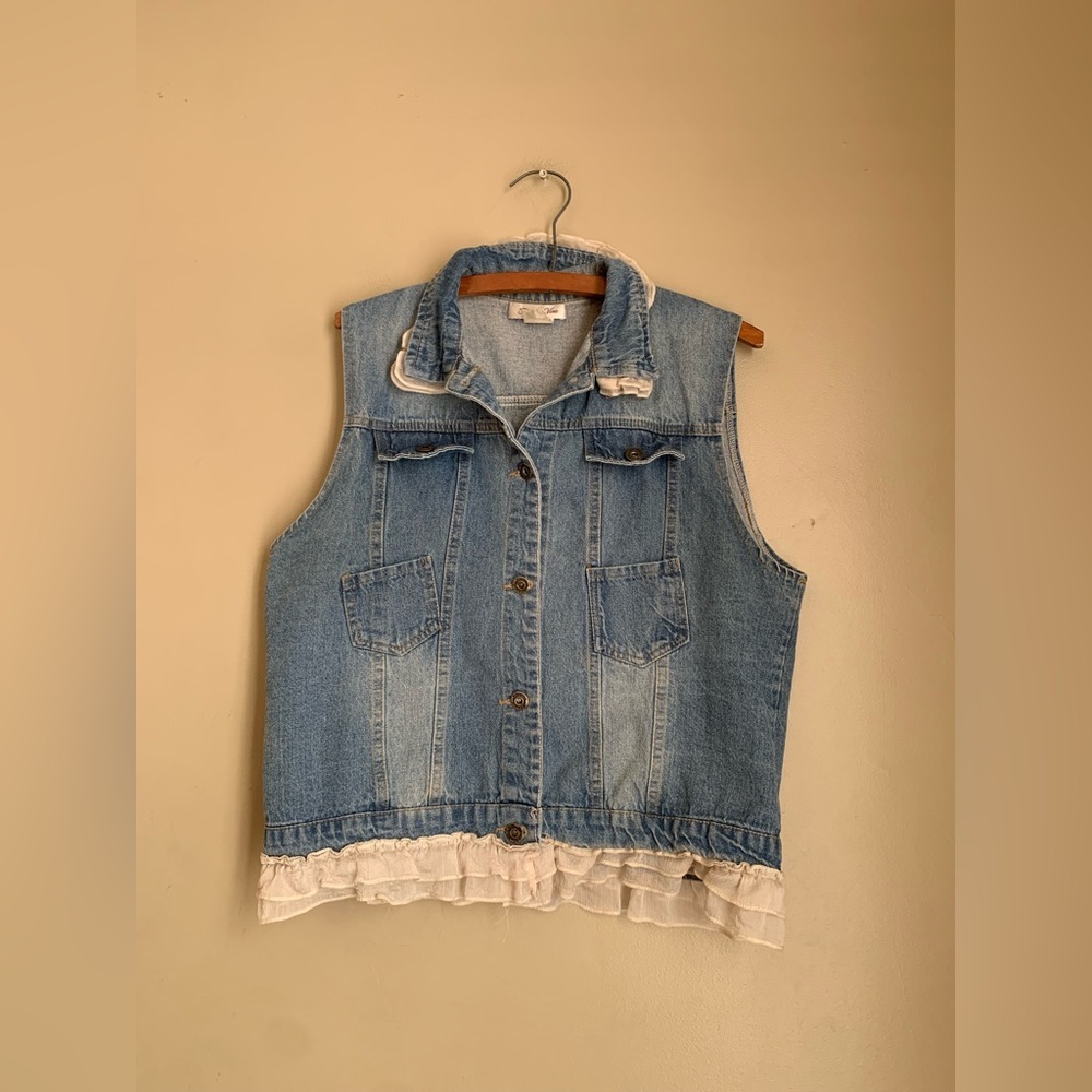 Paisley Vine Vest Pockets PURE Cotton Jean blue denim LACE ruffles Boho